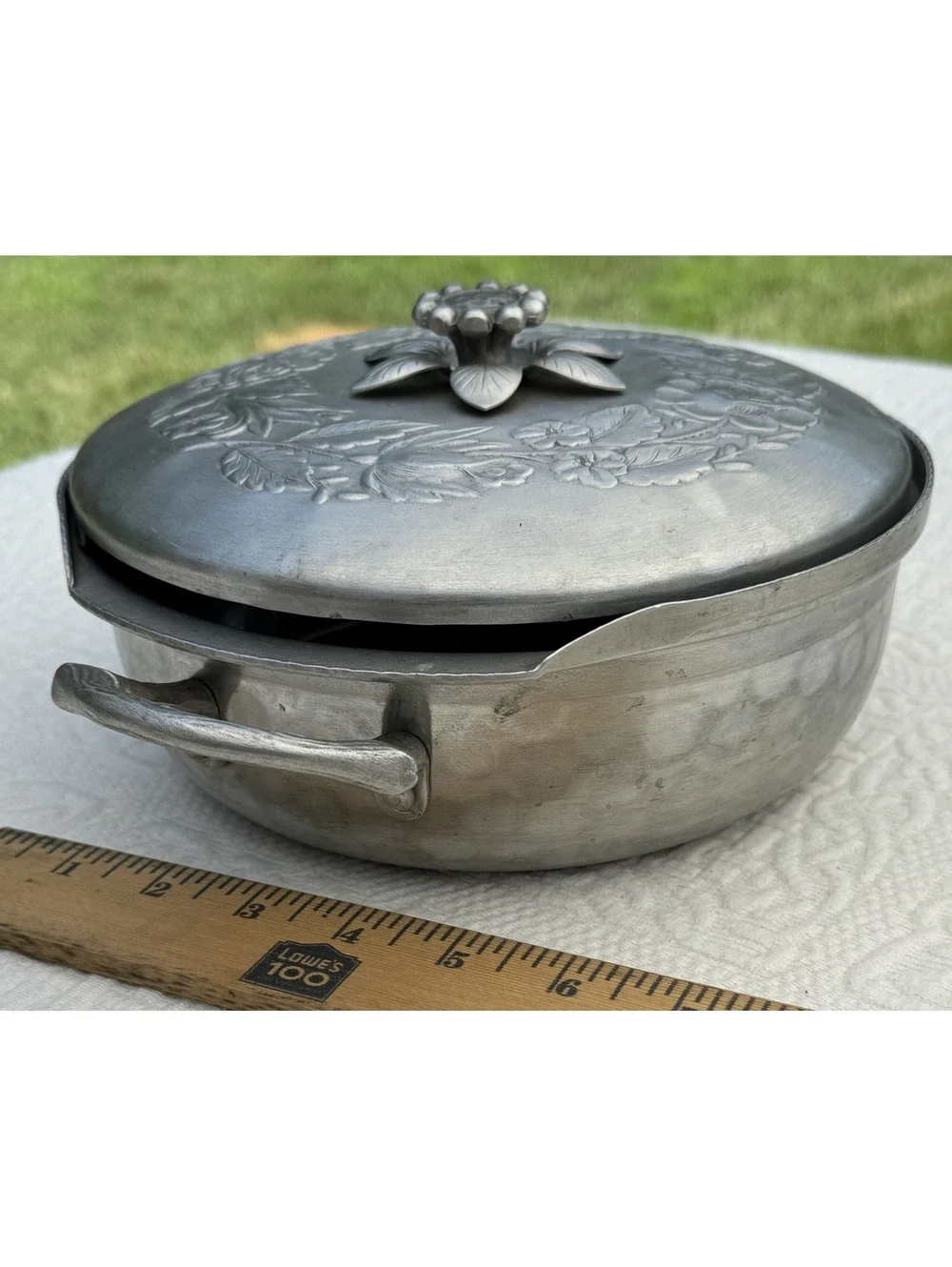 Vintage Everlast Aluminum Covered Dish with Floral Design